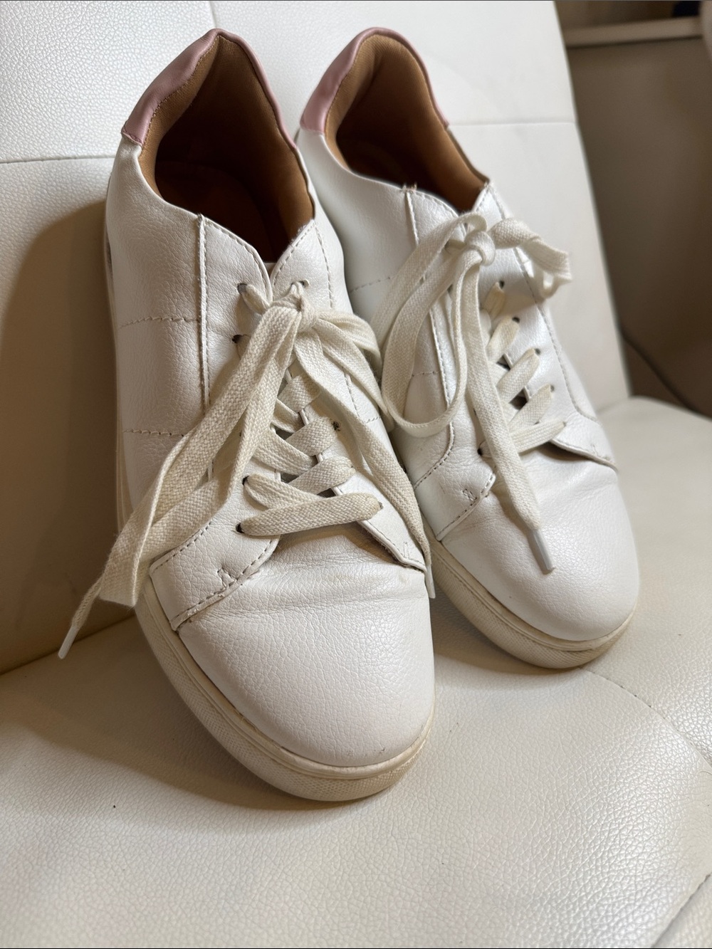 DV by Dolce Vita White Leather Sneakers with Pink Heel